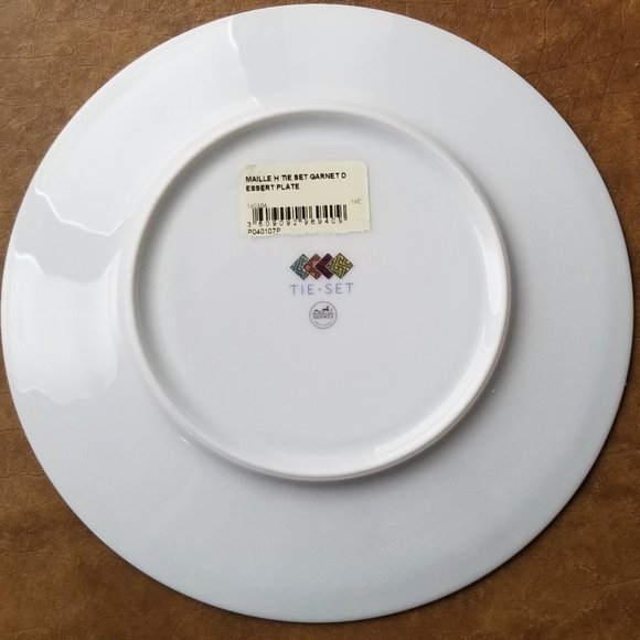 RARE AUTHENTIC HERMES CHINA TIE SET MAILLE DESSERT SALAD APPETIZER ACCENT PLATE - Picture 3 of 9